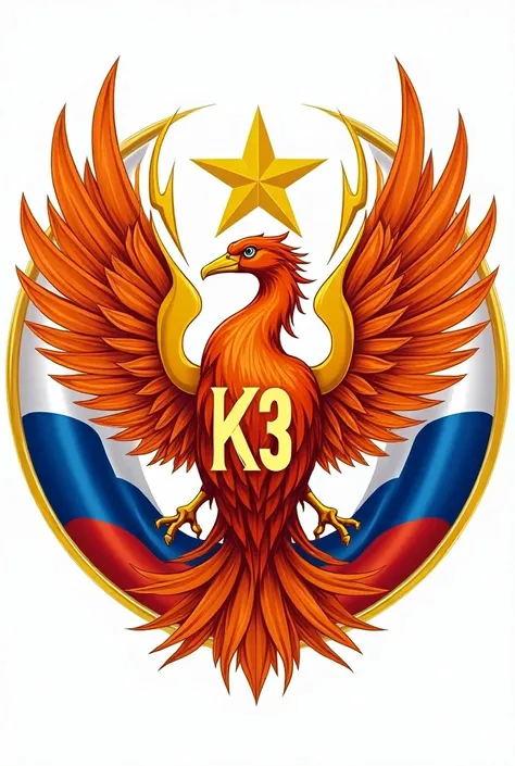 circular or shield-shaped logo, with the Vietnamese and Russian flags, with the words "K 23 A", with the symbol of the Vietnam Peoples Army, with a phoenix background.