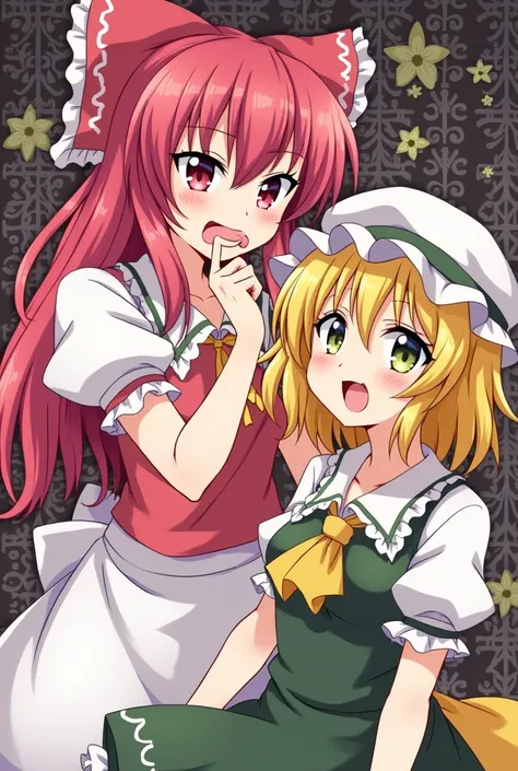  high resolution on down, Reimu Hakurei,  stick out your tongue, Red face,  ahe face, Marisa Kirisame