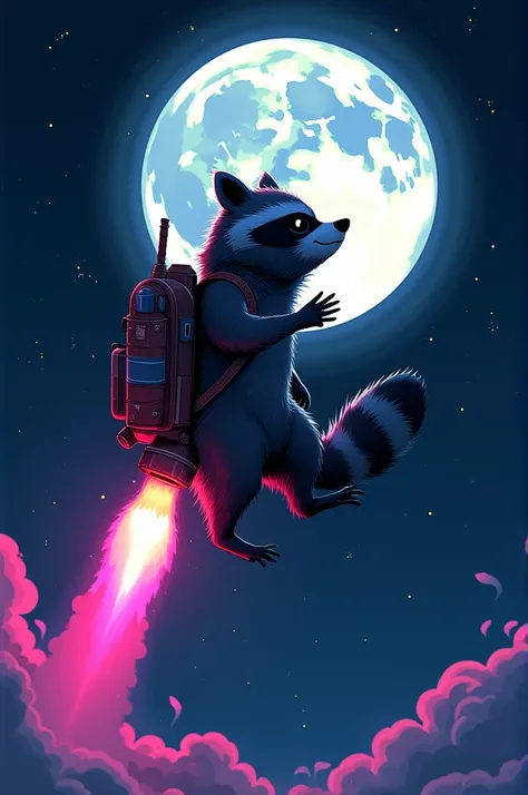 Raccoon flying to the moon