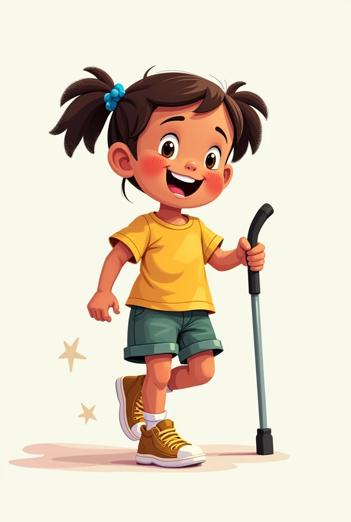 CHEERFUL ANIMATED CHILD WITH DISABILITIES WHO RELIES ON A CANE OR CRUTCH THAT DEMONSTRATES BOTTOMLESS AUTONOMY THAT HAS NO BACKGROUND