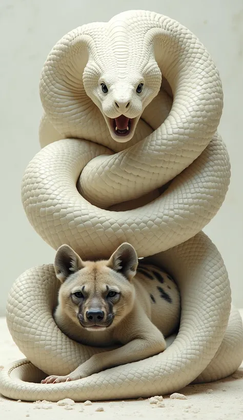 a giant white python wrapped around a HYENA 