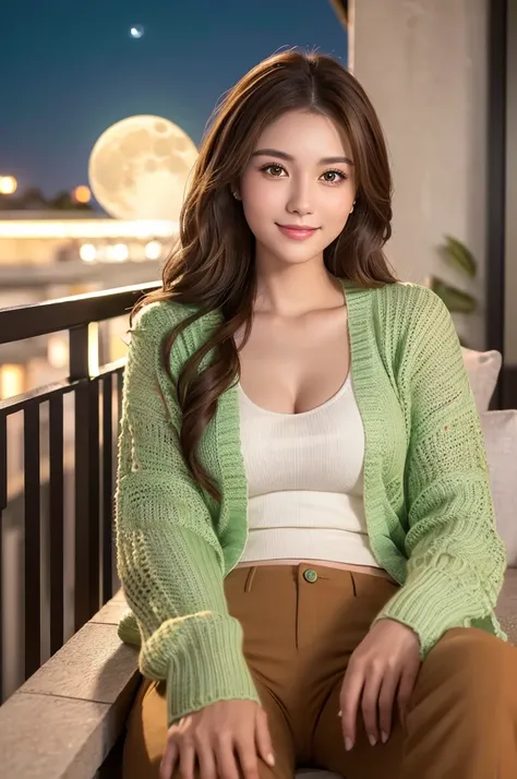 (((Light green knit))),(( white cardigan)),((Red very chinos )),((( natural makeup))),( amazing face and best quality :1.4), (Ultra-detailed), ( Very Detailed CG 統合 8k 壁紙),  Very Detailed,  high resolution raw color photo holding agave,  professional photo...