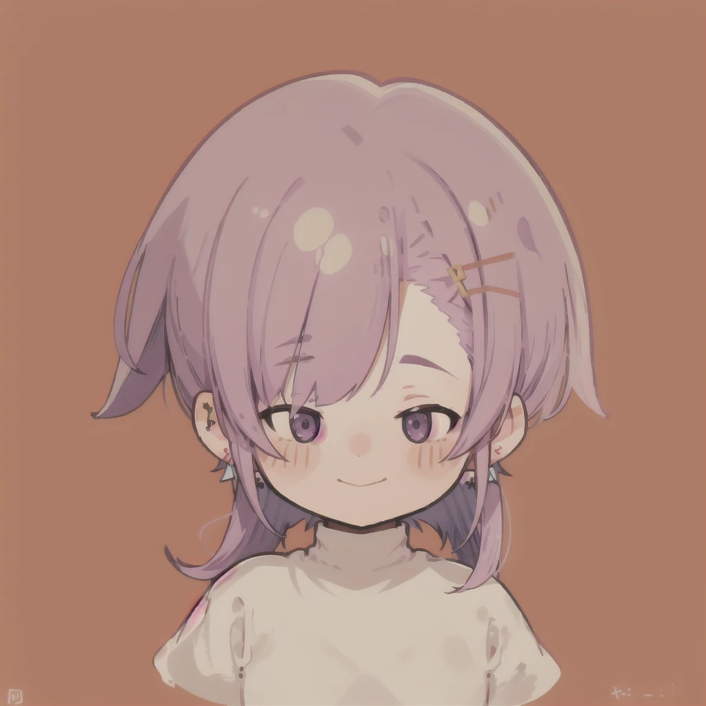 Flat avatar,  1 boy, Alone,  soft_smile,  upper _body,Chibi,  simple background ,Lilac hair ,  earrings for a woman alone,Turtleneck
hairpin