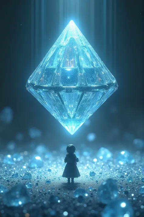 A minute player stand in front of a diamond (machine which is placed in land and a lot of diamonds spreading from it)