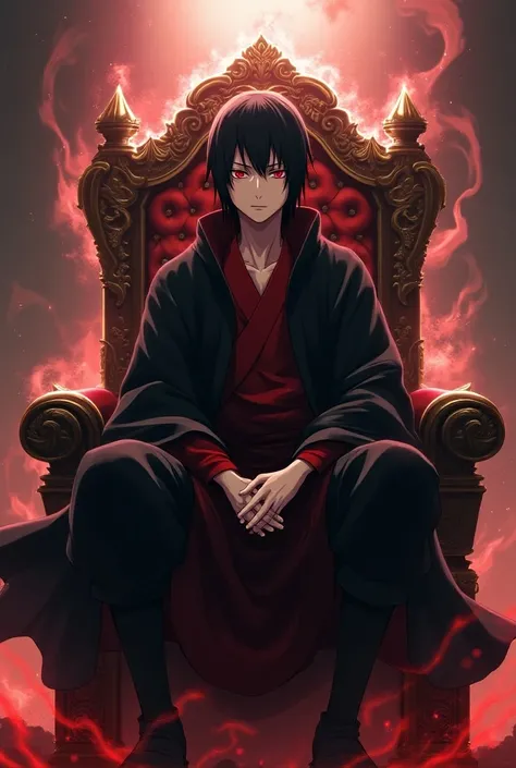 Akatsuki God Itachi sit on chair with sharingans animation 
