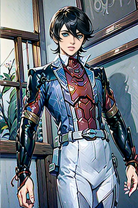 (High-definition CG), (Best Quality), (High-definition CG), (Best Quality), Horikawa Kunihiro has a beautiful body, Power Rangers Outfit , Handsome and cool young man,  Slim and muscular