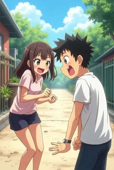 Anime girl farts at a surprised and animated blushing boy 