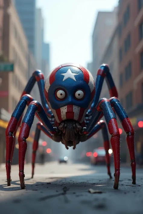 A spider wearing captain america suit 