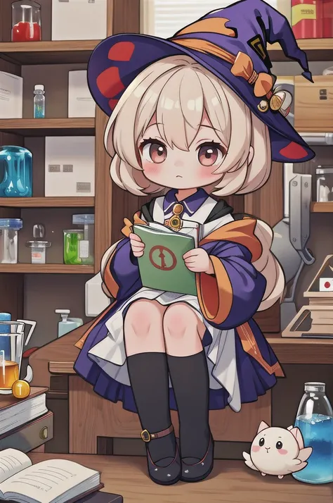 masterpiece,Best Quality, 1 girl,Chibi,witch,Research Room,Laboratory equipment 