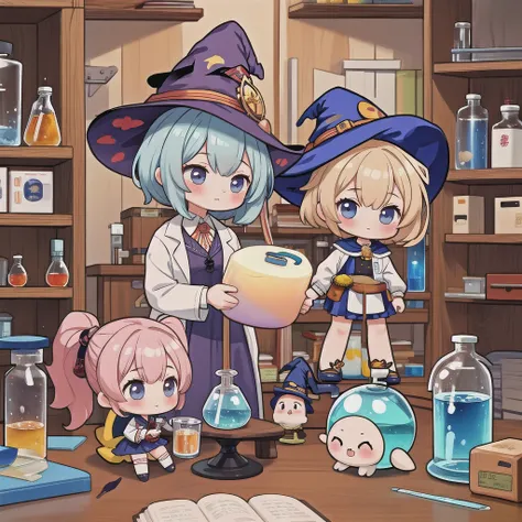 masterpiece,Best Quality, 1 girl,Chibi,witch,Research Room,Laboratory equipment 