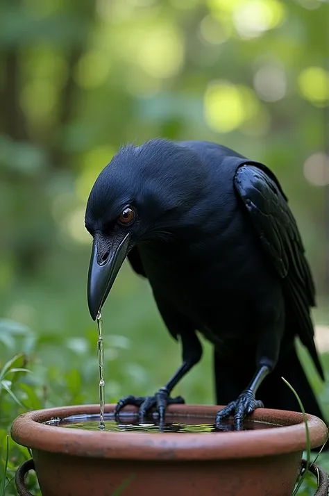 The crow sees that there is some water in the pot, but it is too low for its beak to reach. What do you think the crow should do? Imagine you are in the crow’s place; how would you solve this problem? Describe the crow’s initial frustration and its determi...