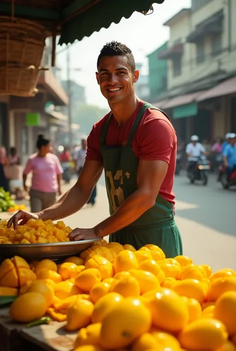 Cristiano Ronaldo selling chopped mangoes 