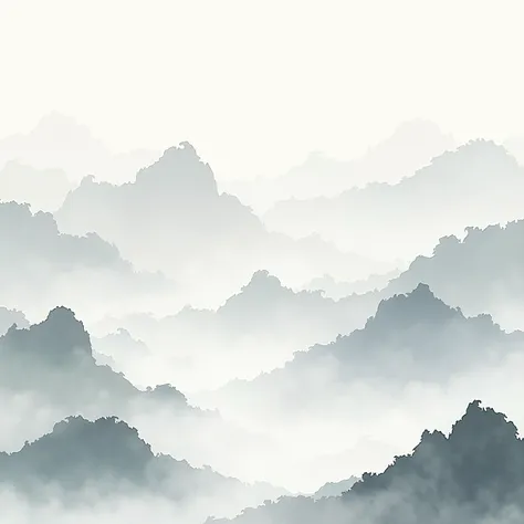  high quality，fine，Chinese Landscape,  in the style of ethereal images ,  white and gray ,  Peaceful Atmosphere ,  calm, mist，Ink Painting，Rice paper texture，landscape painting