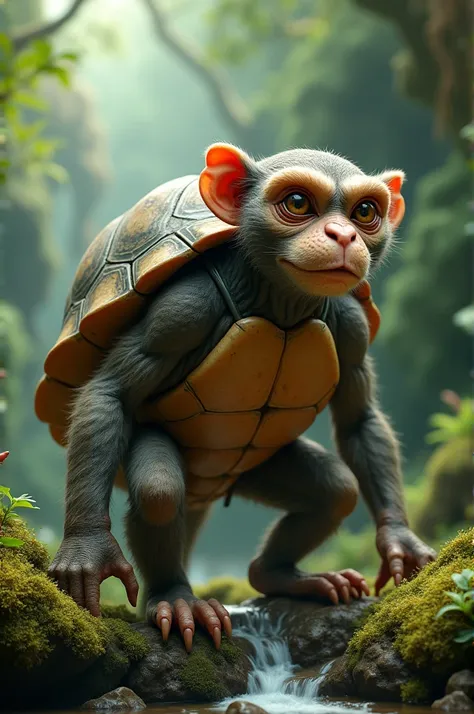 Create a prompt for an image of a hybrid between a Monkey and an turtle ousing the same background as before