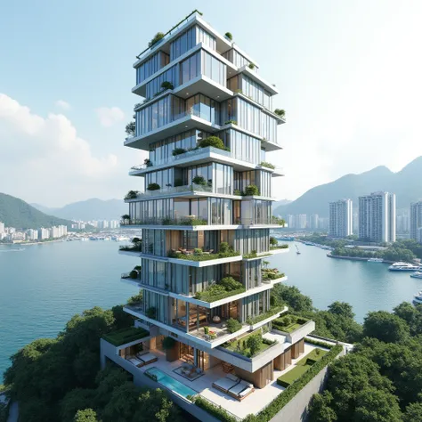 Create a 3D art for condominium, modern style, house for rich people, in Hong Kong, transparent background