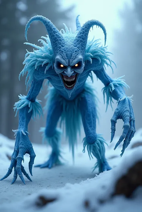 Blue and white ice jester horror monster