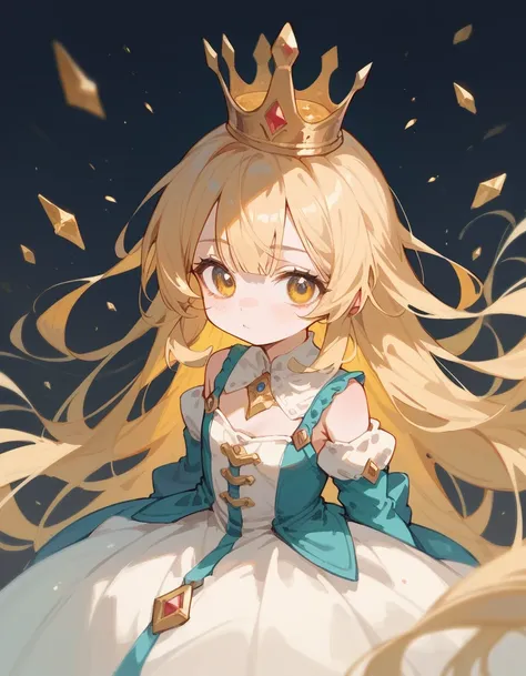 1 person, ,Blonde hair,In golden eyes,Brow ,nobility,Loli,Wear a small crown.