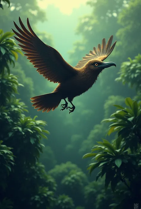 
Image Direction: A bird flying above the trees, with a tired expression on its face. The bird is looking for water in different places, but finding none.
