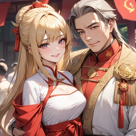  The woman who is a member of the Chinese Communist Party is a beautiful blonde Fate Testarossa, wears the gorgeous Han costume of the Chinese Communist Party members gorgeous ancient Chinese empress, pledges absolute loyalty and love to a great Chinese Co...