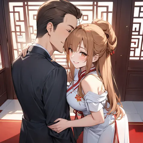 The woman who is a member of the Chinese Communist Party physically and mentally is Yuki Asuna with beautiful bright brown hair, wears a gorgeous and attractive Chinese dress that is a member of the Chinese Communist Party, pledges absolute loyalty and lov...