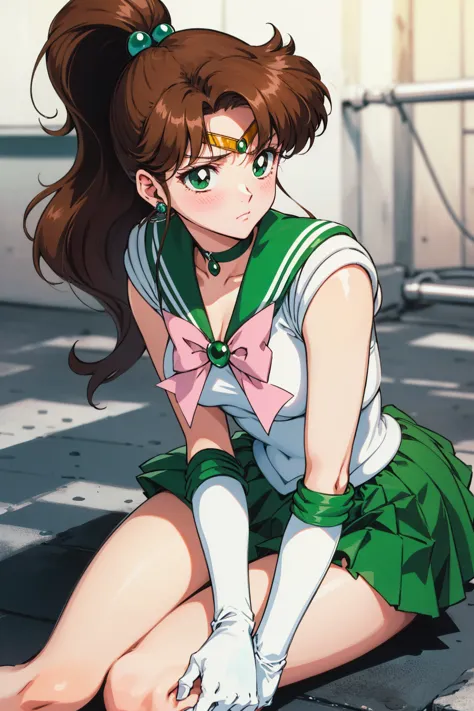 best quality,  high resolution on down, 1990s \( style \), retro art style , 1990s anime cels  style ,  sailor jupiter,  fightin...