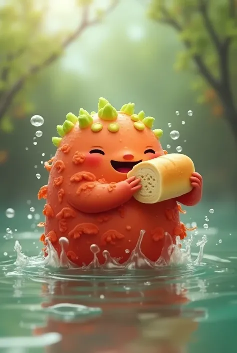 Baby kimchi is dripping through the water and eating bread