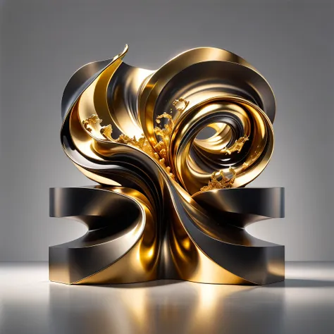 ,this image is a high-resolution cgi rendering of an abstract,metallic sculpture. the piece is composed of fluid,organic shapes ...