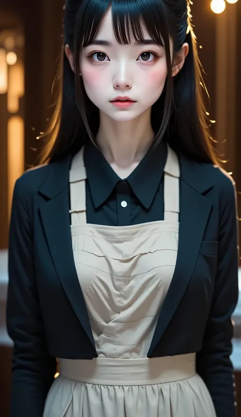 ((masterpiece, Best Quality)), ( 1 girl), (Lonely), (woman&#39;approach),  evening  ( Chainsaw Man),(Extremely rich facial detail., Genuine Images, Realistic white skin,  realistic body ,  intricate detail ),  upper body, Serious ,  Brown Eyes ,  Staring a...