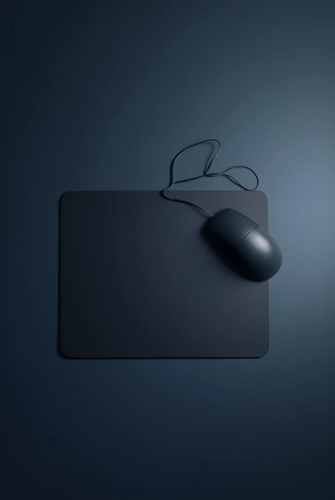 a dark blue and gray mouse pad with a top view with a mouse on the side 