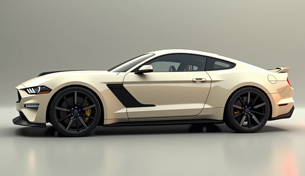 

**Prompt:** "Generate a left-side view of a 2025 Ford Mustang in a cream color, inspired by the classic Mustang design shown in the reference image. The car should have a sleek, futuristic appearance with smooth, aerodynamic lines and bold curves. Keep m...