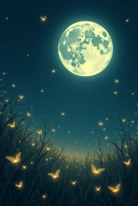  The fireflies gathered around the round Moon, with expressions of amazement and admiration  ( animated) tiene que ser  animated 