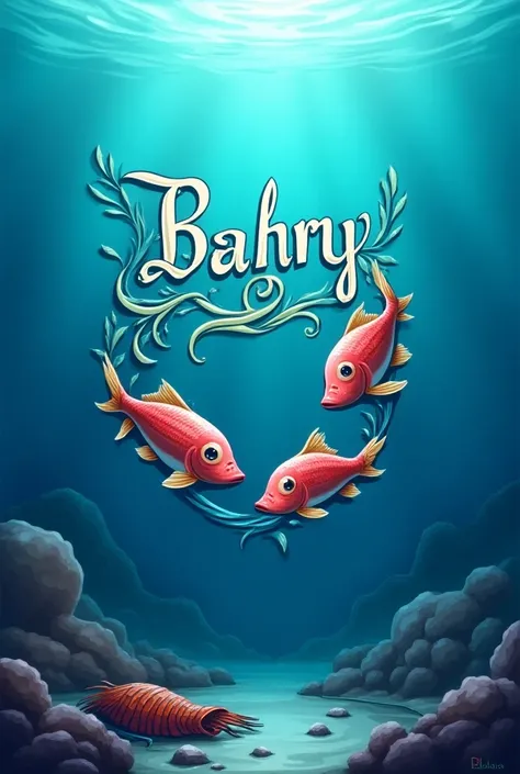 Logo have sgin say bahry and three fishs and in sea with a seafood and some formations