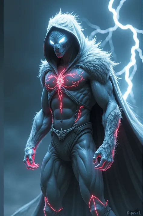 A powerful, mystical animal hybrid combining the speed and agility of The Flash with the dark, mysterious presence of Moon Knight. This creature has a sleek, lightning-fast build, with a silvery, moonlit coat that glows faintly in the dark. Its body is mus...