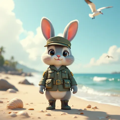 Bunny Soldier ， High Resolution ,  Anatomically Correct , detail,  cute little，sea