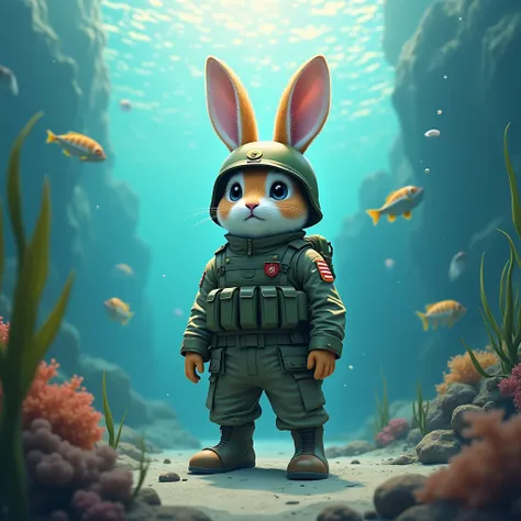 Bunny Soldier ， High Resolution ,  Anatomically Correct , detail, seabed