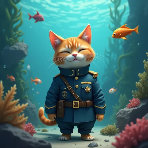 Mild Cat Soldier， High Resolution ,  Anatomically Correct , detail, seabed