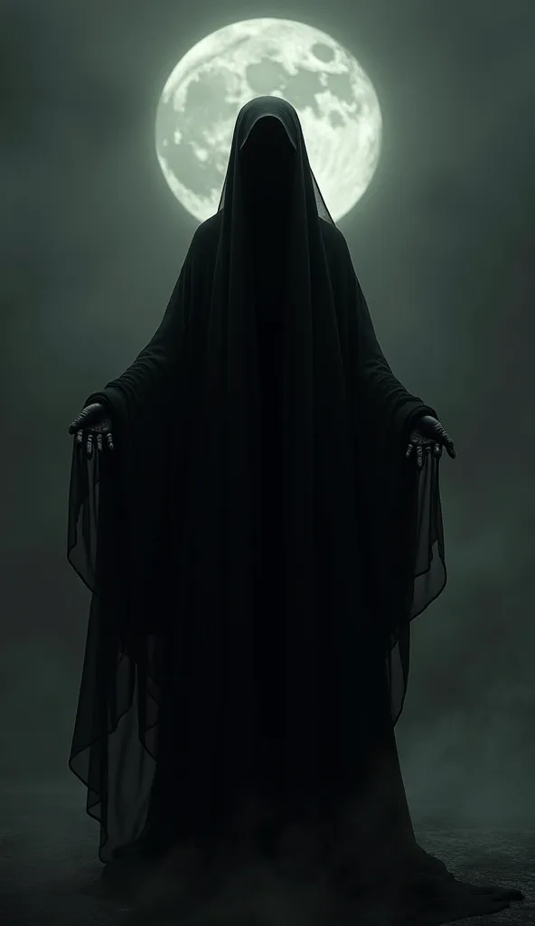 woman in open black robe standing in darkness, album cover, by balázs diószegi, tumblr, horror gothic art, veil, moonless night,...