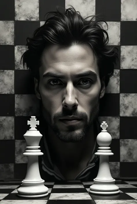 Face of a man in chess board knight 