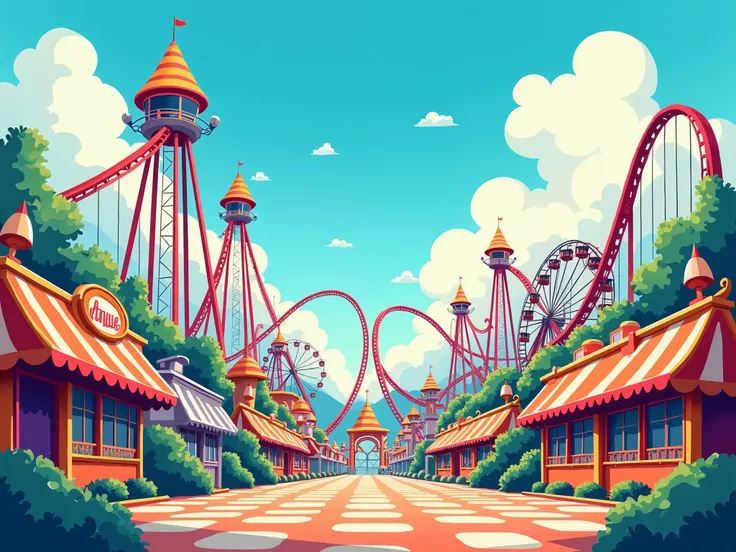 cartoon cartoon in the background AN amusement park without people and without characters