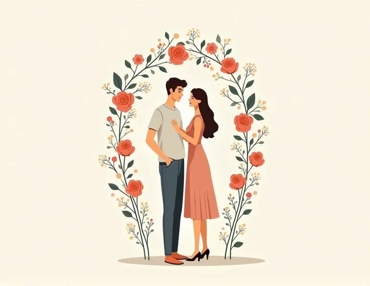 married couple with floral decoration icon. Hand drawn style flat design illustrations