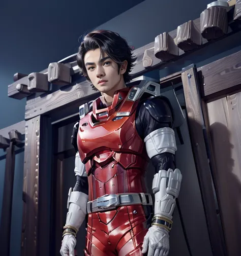 (High-definition CG), (  Best Quality  ), (High-definition CG), (  Best Quality  ), (Mars), (Overall view)  Hua Gai with a cool and charming face  ,Sentai Hero Suit,  Beauty, 18 years old,     toned and muscular   ,  Cool and Handsome Face   , SharpEye,  b...