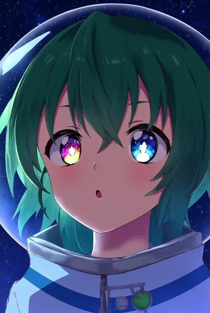 (close-up of a better masterpiece:1.5)0.9], (space and astronauts:1.2) (messy green hair:1.1) (heterochromia xanthochromia and b...