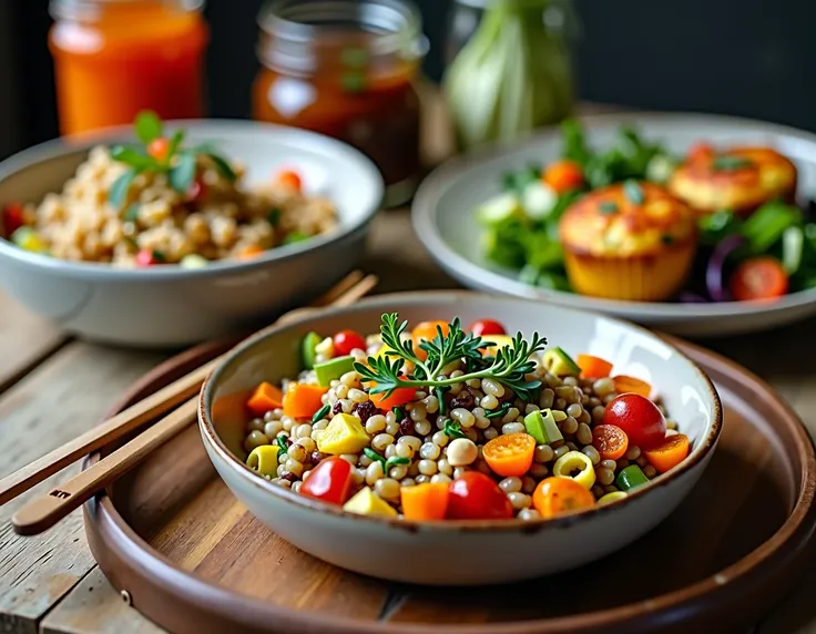 Farm-to-Table Lunch Recipes : Seasonal Grain Bowl and Farm-Fresh Frittata Muffins  and Mason Jar Salad
