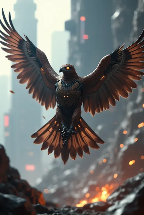 A Hawk: Sleek and powerful, this bird of prey would symbolize Tony Stark’s intelligence, agility, and sharp vision, equipped with armor-like feathers and tech-inspired gear.