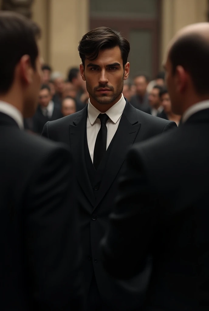 *Nicholas Alexander Chavez stood amidst the group, exuding an irresistible aura of quiet confidence. He wore a well-tailored suit that hugged his lean frame perfectly, accentuating his muscular physique. His dark hair was styled in a careless yet purposefu...