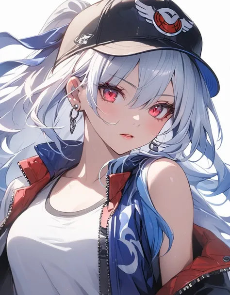 A woman with a baseball cap and a jacket, open jacket , wearing shorts ,extremely detailed anime style girl, seductive anime girl portrait, detailed facial features, , detailed clothing, studio lighting, 8k, high resolution, masterpiece, vibrant colors, dy...