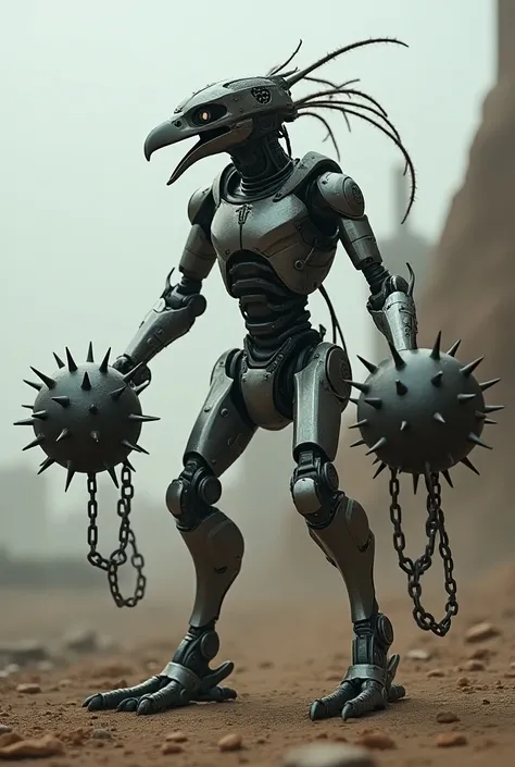 Tenth 、 Android with a head imitating a birds face、 equipped with an iron ball connected to a chain in both hands 、 has spiny protrusions on the surface of an iron ball 、