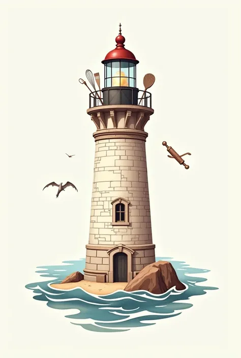 Create a logo with the name Renata Barbosa confectionery and design of a lighthouse with confectionery utensils 