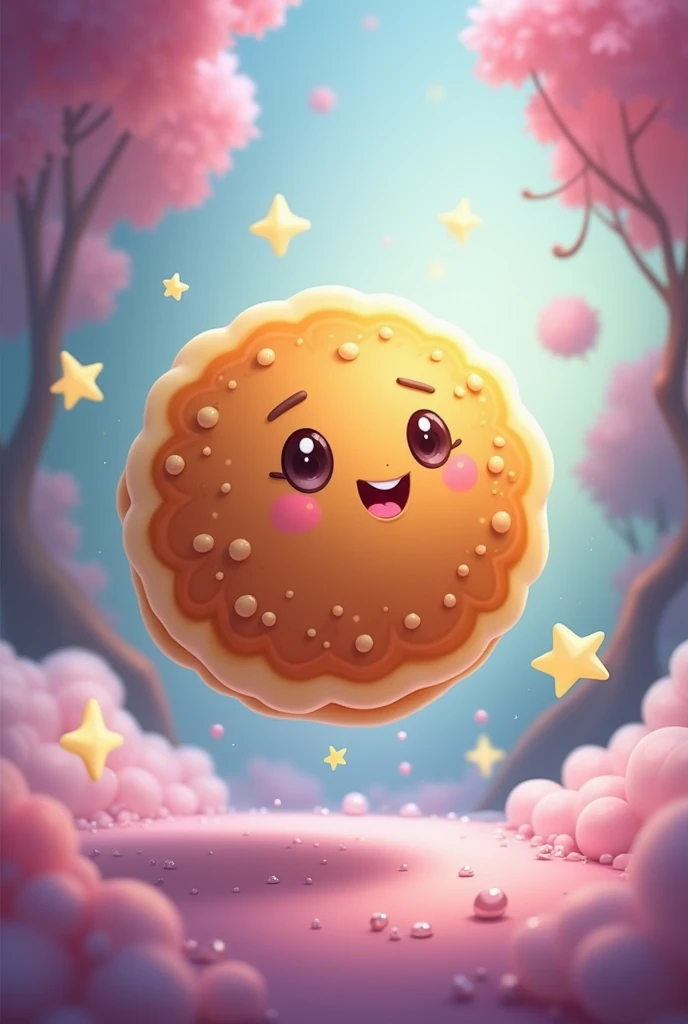 Create an enchanted, animated and magical pancake in cartoon style 