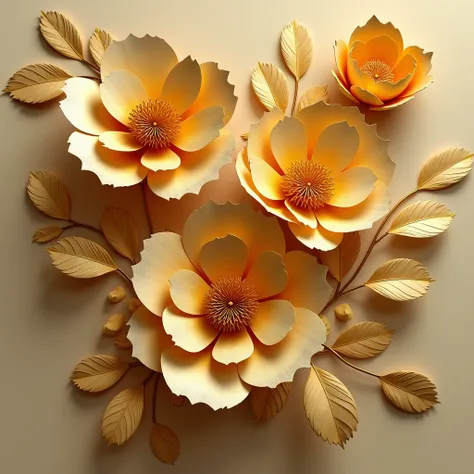 create a cool gold mood board with paper flowers